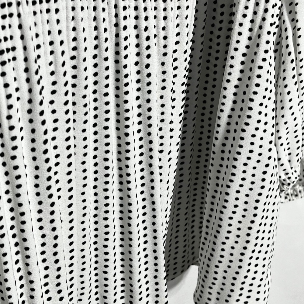 Adrianna Papell Women Pleated Georgette Blouse Polka Dot White Black L NWT - Picture 6 of 10